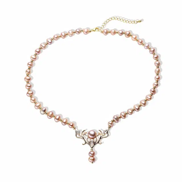 品彩 一鹿有你 粉珠锁骨链 轻奢高级感 甜美 淡水珍珠 项链 女款