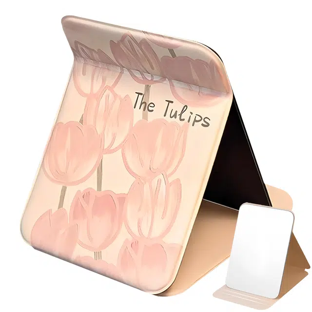 繁花森林 桌面郁金香化妆镜学生宿舍办公室可立小梳妆便携台式折叠大镜子化妆工具