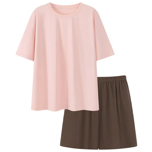 莫代尔 轻柔简约舒适圆领亲肤透气无束缚短袖家居服可外穿睡衣套装 女款 浅粉色