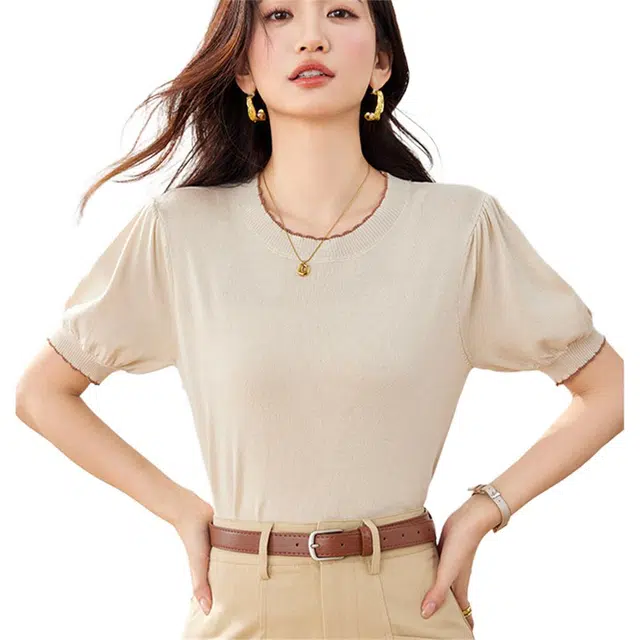 莫代尔 小香风甜美日系短款短袖上衣女针织衫 女款