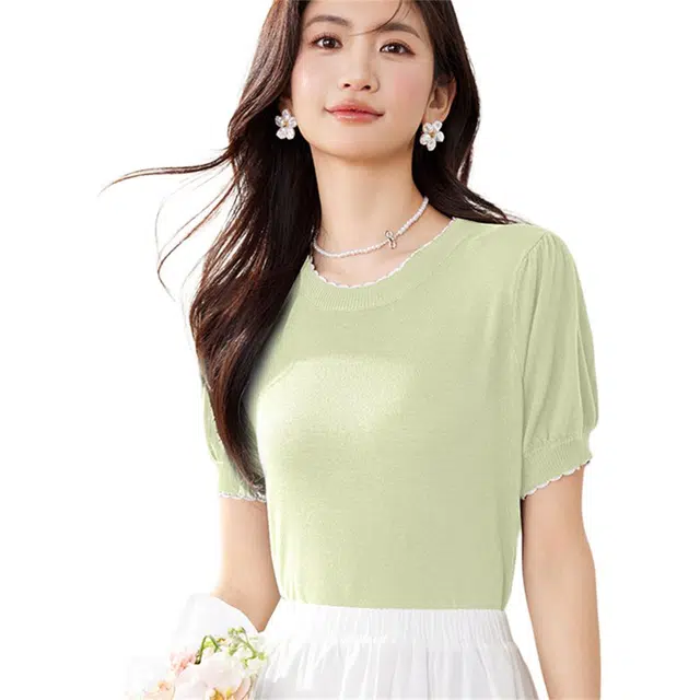 莫代尔 小香风甜美日系短款短袖上衣女针织衫 女款