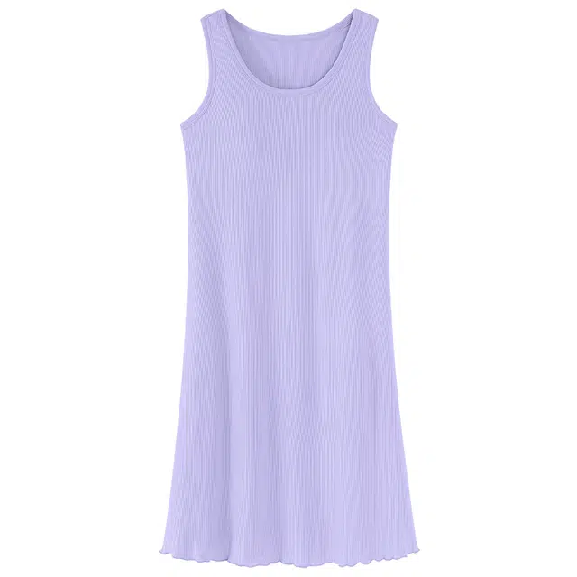 莫代尔 韩版时尚舒适柔软甜美简约亲肤细腻带胸垫防凸点纯色无袖家居可外穿睡裙 女款 紫色