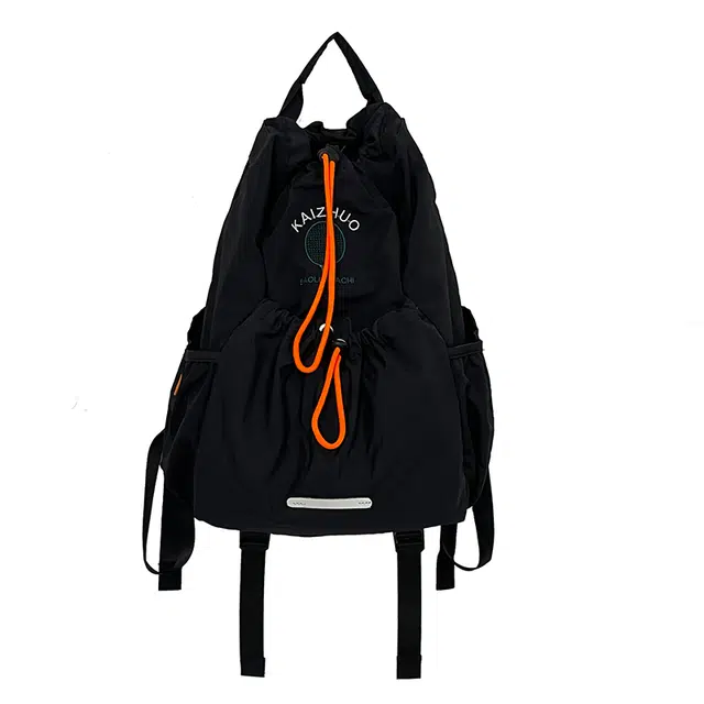 行途 韩版抽绳轻便旅行爬山骑行 尼龙 双肩包 男女同款情侣款 黑色/绿色