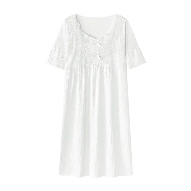 橡柠派 公主风设计感时尚甜美短袖蝴蝶结可爱舒适小清新学院风气质简约家居服睡裙 女款