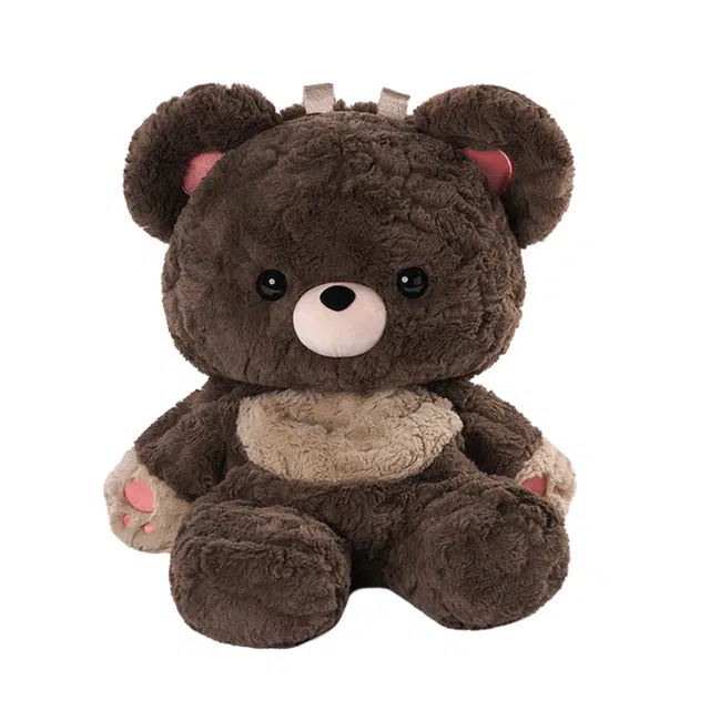 抱竹 小熊搪胶玩偶卡通可爱设计休闲简约百搭 涤纶（聚酯纤维） 双肩包 中号 女款 棕色