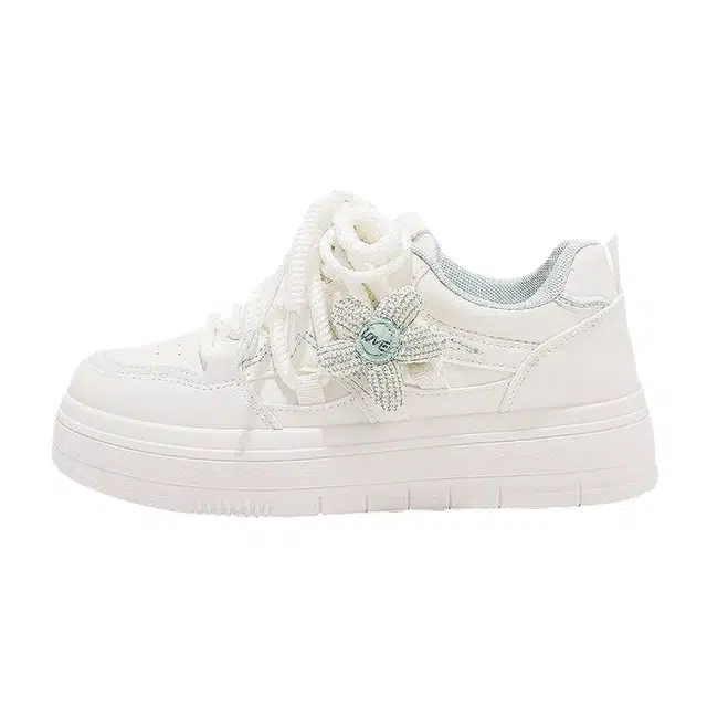 小鹿米利 百搭清新小花小众设计鞋子轻便厚底休闲小白鞋 防滑耐磨 低帮 板鞋 女 绿色