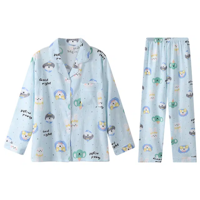 兰缪 薄款卡通休闲舒适长袖长裤家居服睡衣套装 女款 图片色