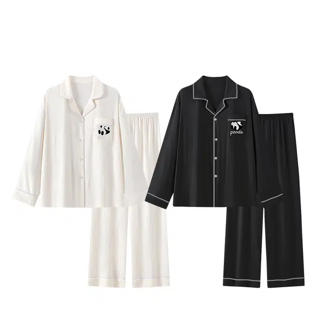 俏韵 熊猫卡通刺绣家居服睡衣套装 男女同款