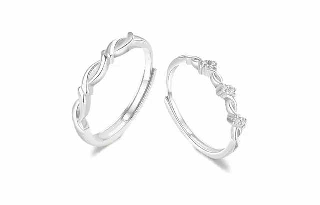 尚银福 交织爱恋 浪漫甜蜜镂空几何线条小众创意设计百搭对戒 时尚优雅气质轻奢高级感 好运 合金 戒指 男女同款情侣款