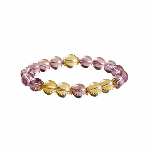 周百福 紫气东来 事业有成  能来磁场紫+暴富黄招财暴富 事业蒸蒸日上 精致简约 百搭 轻奢 好运 水晶 手串 男女同款情侣款