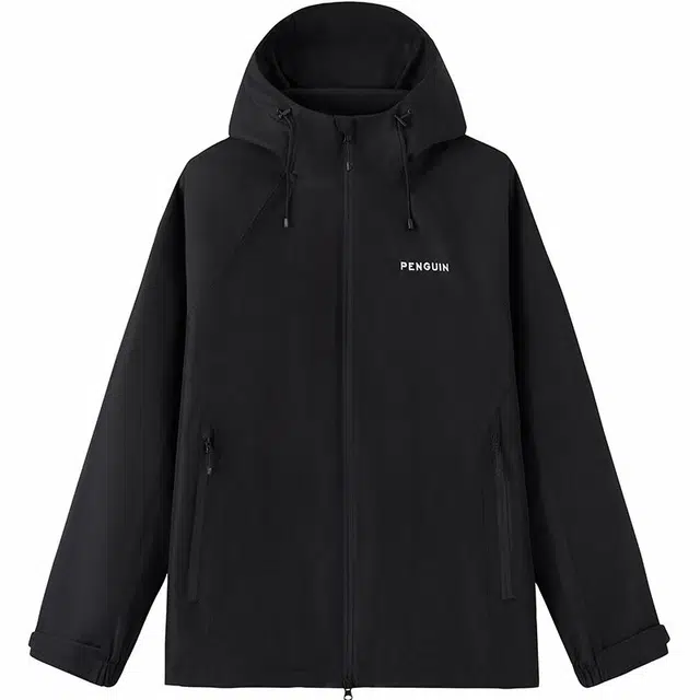 企鹅  三防运动连帽纯色字母  防水防风保暖冲锋衣 男款