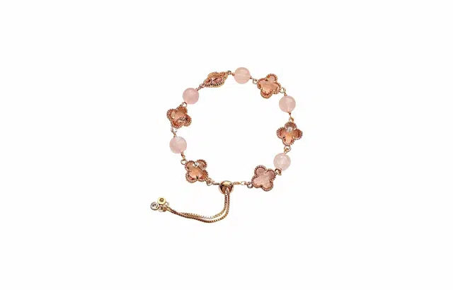 迎百宝 邂逅幸运 好运 灵动清透温柔设计感四叶草人气招桃花粉水晶 手链 男女同款情侣款