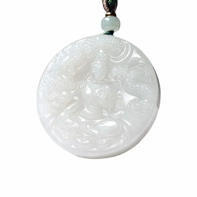 舒杰 本命年转运观音玉佩#好运 和田玉项链 白玉/青白玉 男女同款情侣款