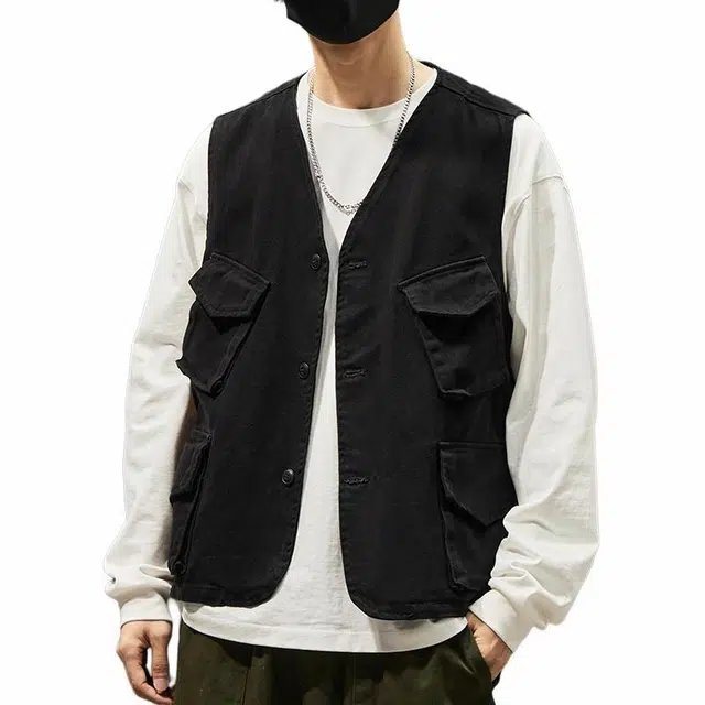 雅鹿 美式机能多口袋无袖背心工装马甲 男款