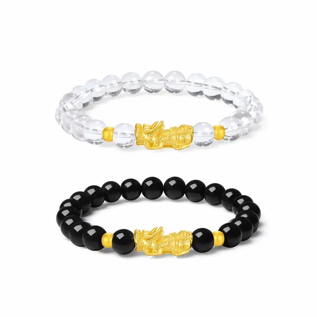 金师傅 招财貔貅 新中式本命年黑色串珠小众设计铃铛转运珠 好运天然 白水晶 手串 男女同款情侣款