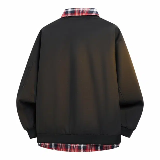 雅鹿 纯色美式高街复古字母印花简约拉链棒球格纹假两件防风保暖潮流宽松飞行重磅百搭工装夹克外套 男女同款