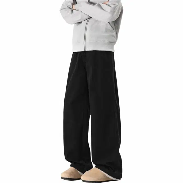 周同学 周同学重工水洗弯刀美式高街复古潮流高级感中腰设计基础款纯色通勤垂感直筒牛仔休闲裤 男女同款