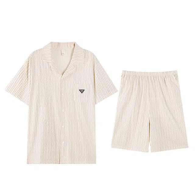 好福份 简约风条纹舒适短袖简约家居服睡衣套装 男款 图片色