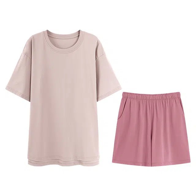 兰缪 舒适纯色凉感短袖三分裤睡衣套装 女款 图片色