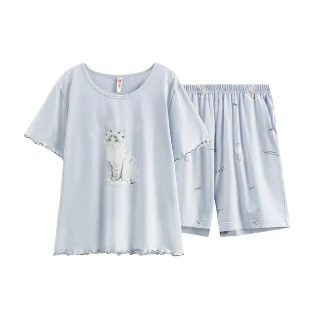 芬腾 舒适可外穿可爱短袖三分裤夏季睡衣套装 女款 冰兰