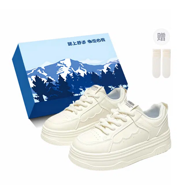 小鹿米利 合成革 厚底百搭小众原创休闲 增高 低帮 板鞋 女 米色