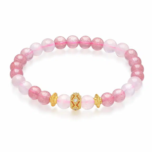 东方翡翠 【桃花运】招财转运好人缘爱情甜蜜美满 温柔粉嫩少女心 显白百搭#好运天然 草莓晶 手串 女款