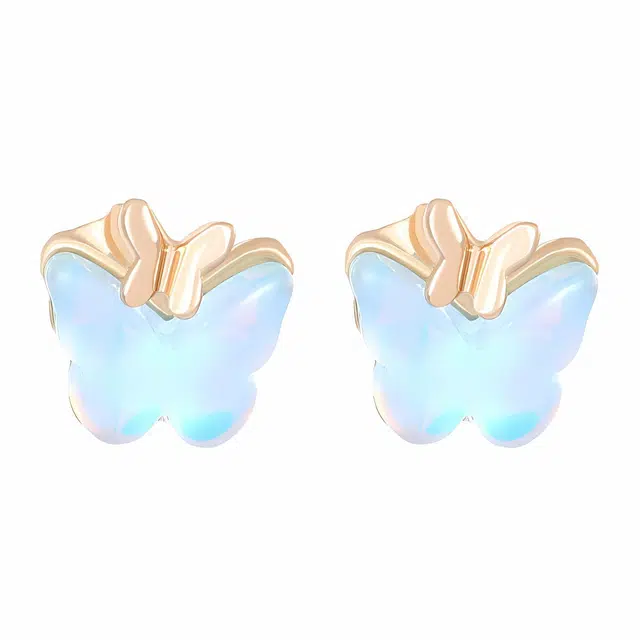 前方大荒野 冰蓝蝴蝶耳饰清冷文雅温柔甜美可爱文艺小清新日常百搭时尚简约小众设计时髦精致气质 树脂 耳钉 女款