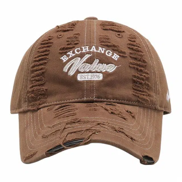 优莲茵 破洞款软顶字母刺绣户外运动 美式复古时尚百搭遮阳帽 棉 鸭舌帽 男女同款情侣款