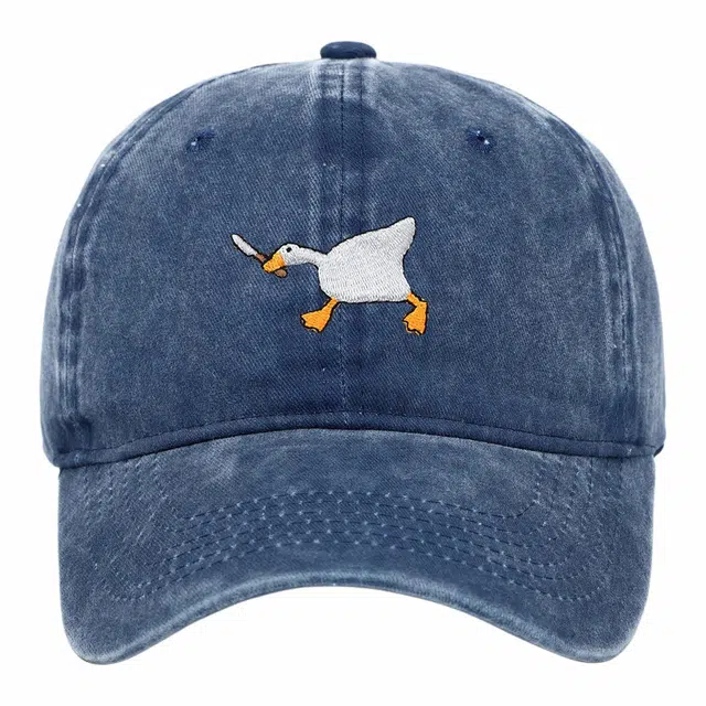 优莲茵 日韩纯色搞怪大白鹅刺绣 户外出游遮阳防晒 大帽檐显脸小潮男潮女学生帽 大头围可调节 棉 鸭舌帽 男女同款情侣款