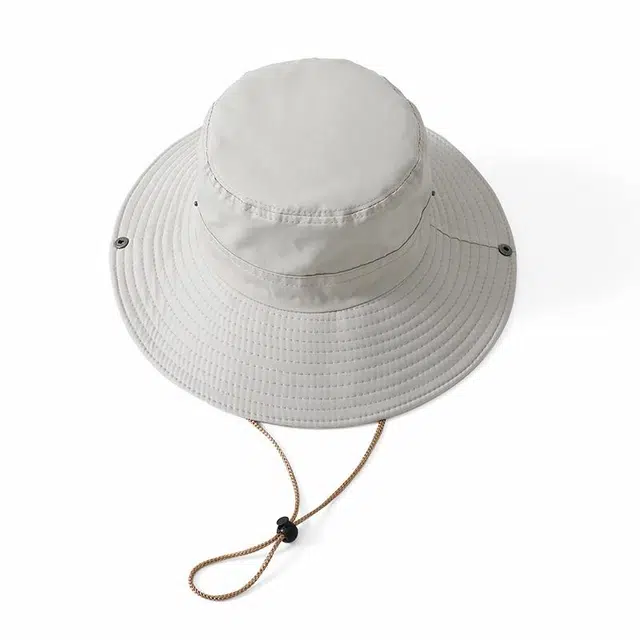 浪莎 帽子女夏宽帽檐防紫外线遮阳户外出行登山露营简约百搭太阳帽透气西部牛仔帽 带防风绳 渔夫帽 女款