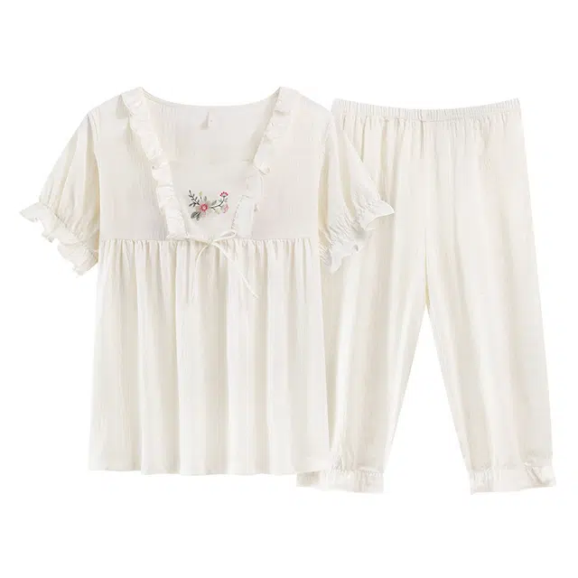 莫代尔 软绵绵系列 可外穿柔软显瘦简约清新休闲睡衣套装 女款 白色