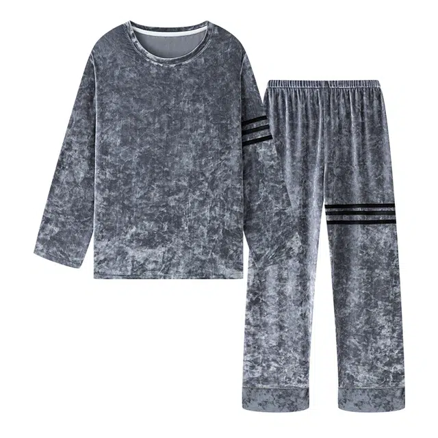 好福份 简约圆领亲肤上衣柔软舒适透气长裤睡衣套装 男款 深灰色