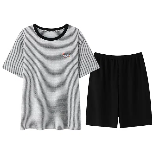 好福份 休闲短袖简约舒适条纹家居服睡衣套装 男款 图片色