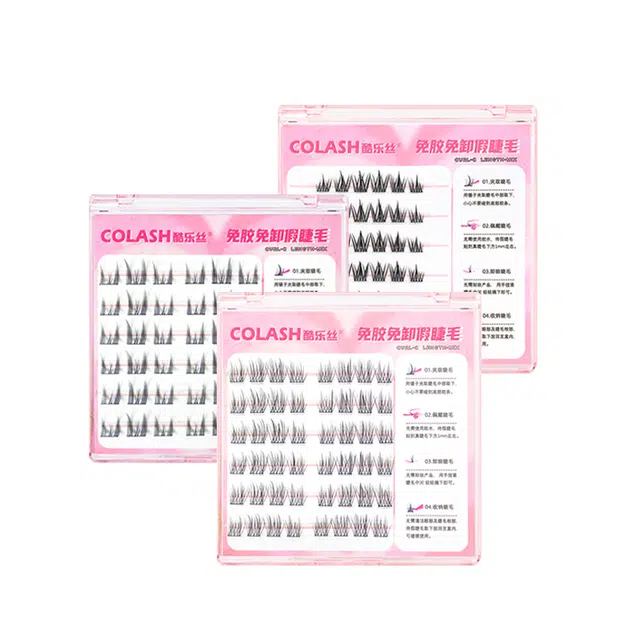 酷乐丝 免胶浓密太阳花+免胶猫精灵+免胶羽扇双子星假睫毛 自然纤长款 个性造型 仿真卷翘 轻盈时尚 三盒装