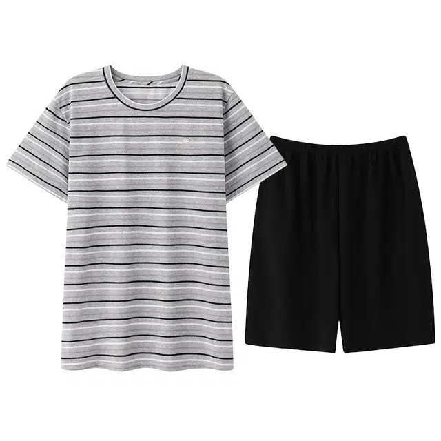 好福份 简约休闲舒适柔软短袖条纹印花家居服睡衣套装 男款 图片色