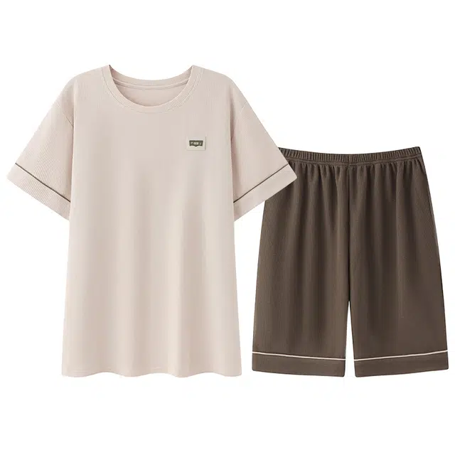 好福份 简约休闲舒适柔软亲肤短袖家居服睡衣套装 男款 图片色