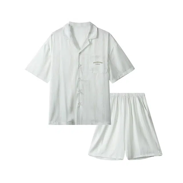 俞兆林 简约翻领亲肤凉感舒适休闲短袖上衣家居服五分裤睡衣套装 男款 白色