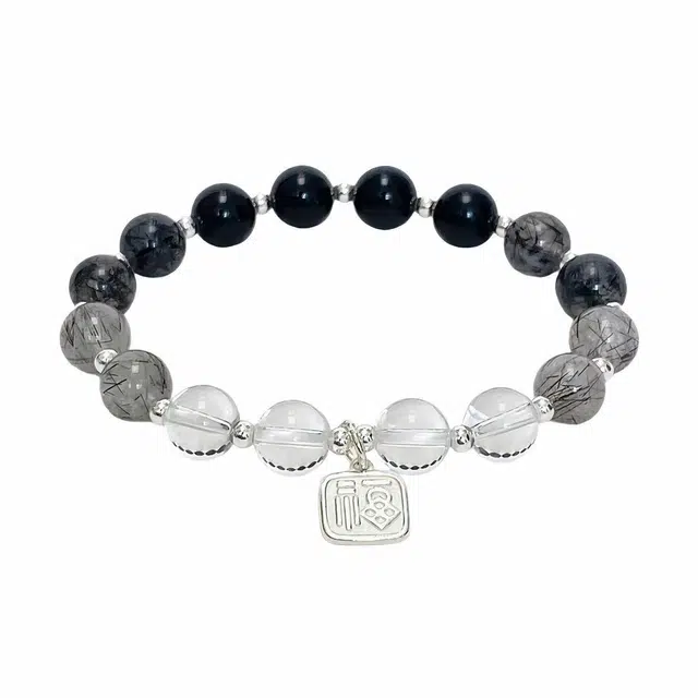 陌阡雪 【事业运爆棚】前途无量 发财暴富 小众设计气质风清冷感 财源广进#好运天然 黑发晶 手串 男女同款情侣款