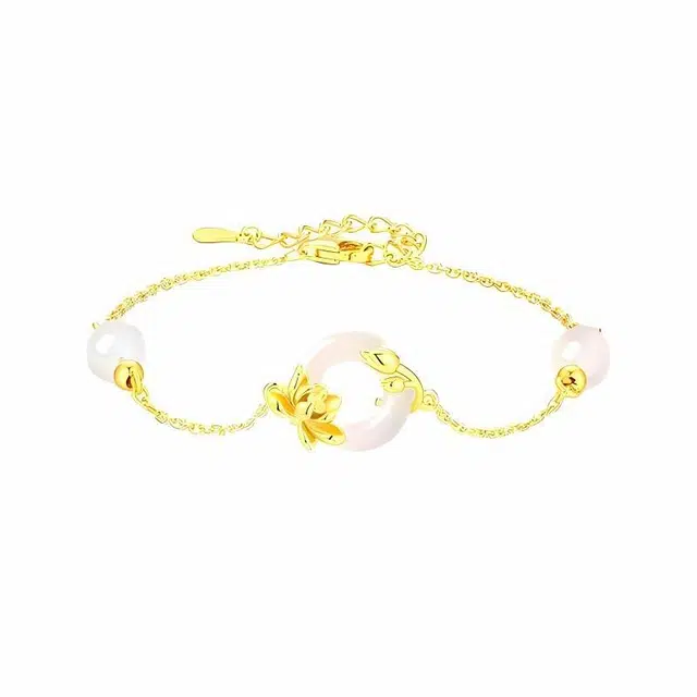 金大福 荷塘月色平安扣 新中式国风转运好寓意 平安荷花好运连连 高级感百搭国风 一环一扣岁岁安 女神上岸#好运 玉髓 手链 女款