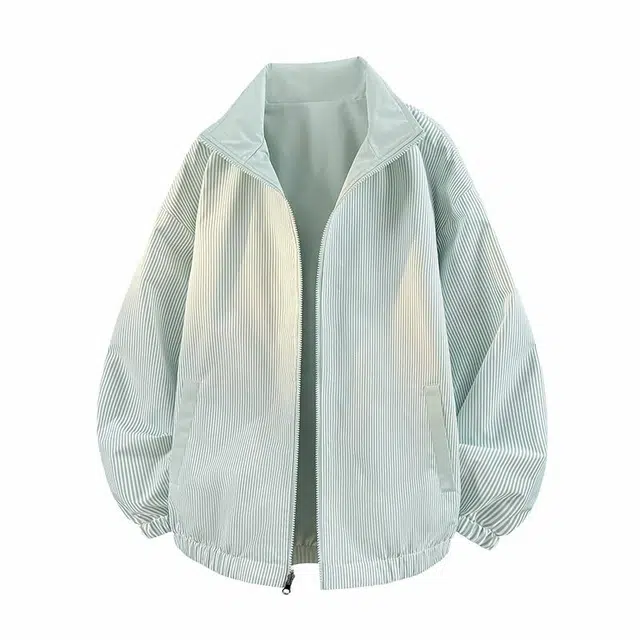 雅鹿 基础款简约日系学院风高街复古百搭双面穿条纹宽松立领休闲运动长袖开衫教练夹克外套 男女同款
