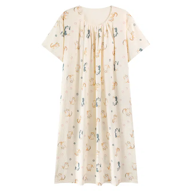 莫代尔 带胸垫不跑杯小清新简约休闲时尚舒适亲肤短袖睡裙 女款 杏色