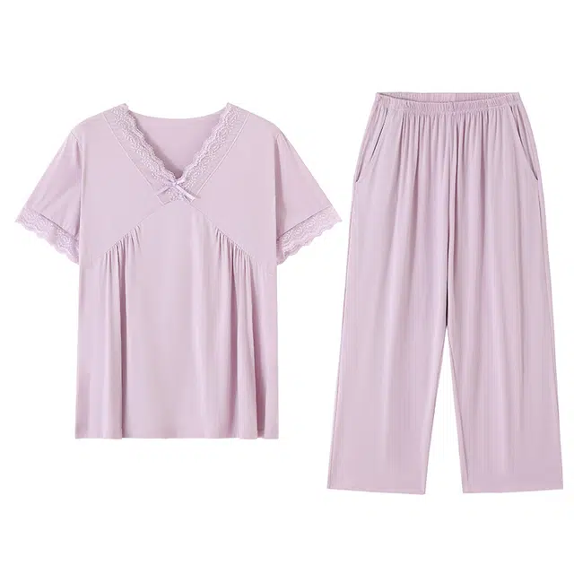 莫代尔 韩版舒适细腻柔软亲肤气质优雅家居服可外穿睡衣套装 女款 紫罗兰