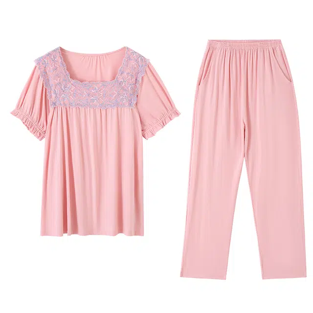 莫代尔 舒适细腻透气柔软亲肤优雅家居服可外穿睡衣套装 女款 桃色