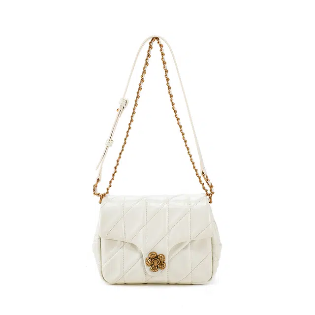 西木汀 时尚百搭小香风菱格链条包女小方包 牛皮 单肩包 斜挎包 常规 女款 深邃黑/米白色