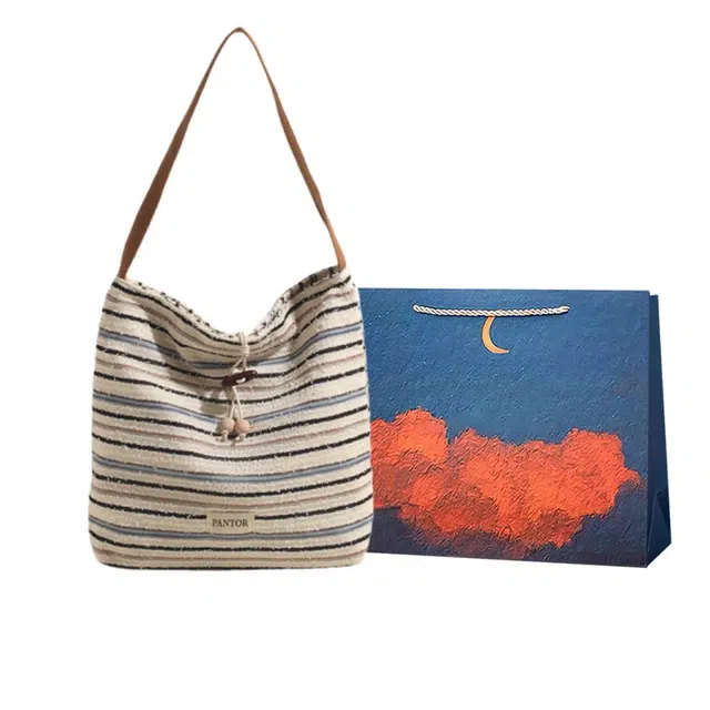 爱尔绅特 夏天高级感腋下包简约条纹 帆布 帆布包手提单肩包 常规 女款 白色