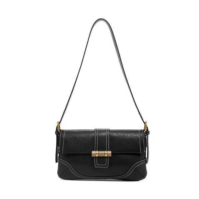 西木汀 破晓 复古简约百搭腋下包信封包女小包包 牛皮 单肩包 斜挎包 小号 女款 深邃黑/咖啡色/米白色