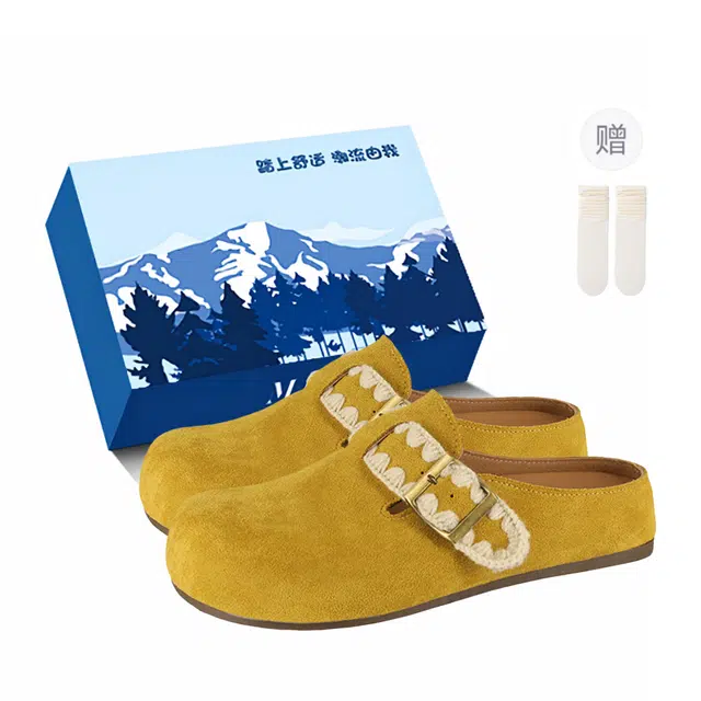 小鹿米利 厚底一脚蹬外穿皮带扣时尚 防滑包头拖鞋 女