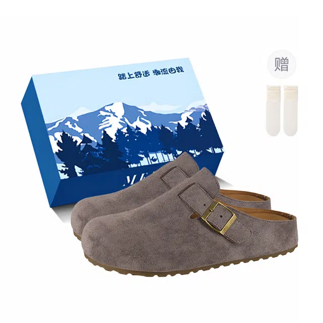 小鹿米利 复古低跟日常软底舒适休闲搭扣纯色勃肯 防滑包头拖鞋 女