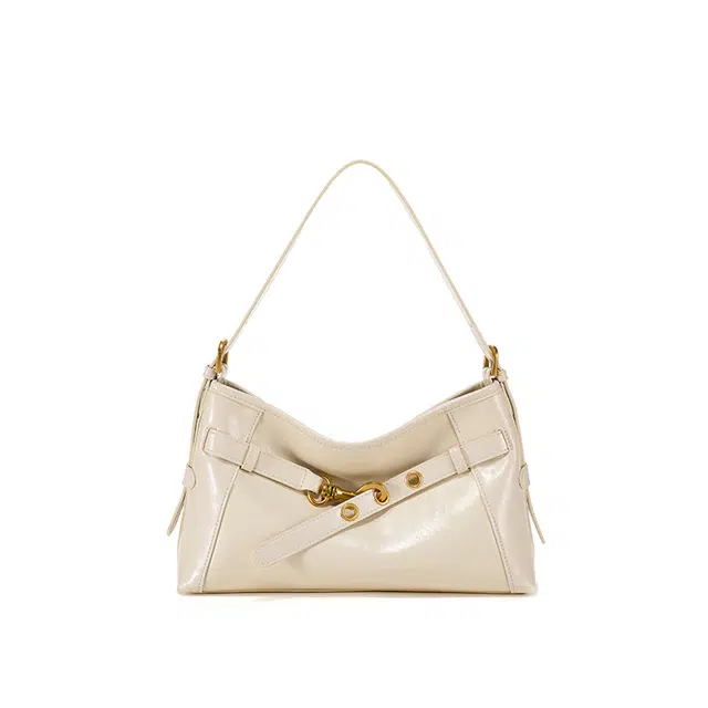 西木汀 罗曼蒂 高级感时尚潮流通勤单肩包 牛皮 简约大气腋下包 斜挎女小包包 常规 女款 米白色/深邃黑