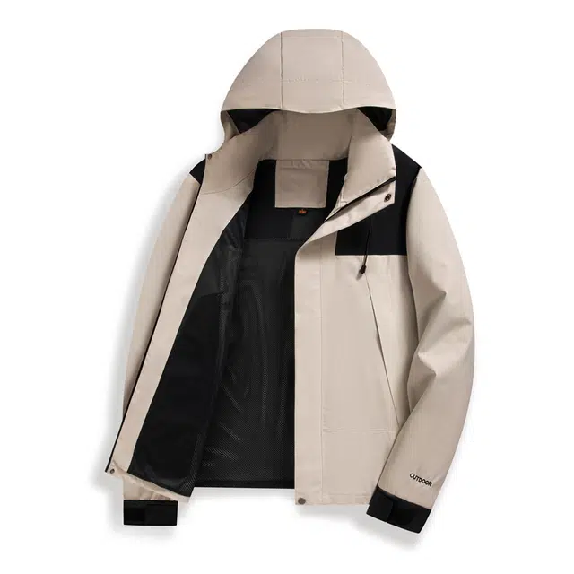 休闲登山适用可拆卸帽拼色纯色宽松外套 冲锋衣 男款